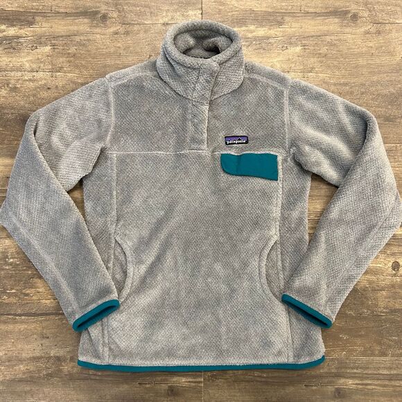 Patagonia Women Fleece‎ Pullover T Snap Gray Green Size Medium (469) - Picture 2 of 7